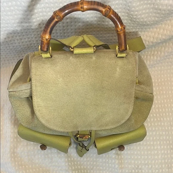 Gucci Bamboo Green Leather/Suede Backpack - Picture 9 of 16